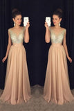 Scoop Prom Dresses A-Line Chiffon With Beaded Bodice And Ruffles