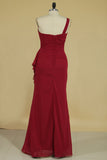 Bridesmaid Dresses Sheath One Shoulder Chiffon With Beads Floor Length