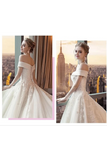 Gorgeous Off The Shoulder Lace Cathedral Train Wedding Dresses Princess Bridal SJSPT58L82L