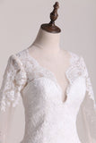 A Line Scoop Long Sleeves Wedding Dresses Tulle With Applique