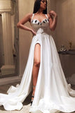 Sexy A Line Satin Sweetheart Slit Appliques Prom Dresses, Evening Formal Dresses SJS15592