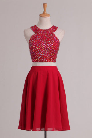 Two-Piece Scoop With Beading Chiffon A Line Homecoming Dresses