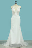 Wedding Dresses Mermaid V Neck Chiffon With Applique Open Back