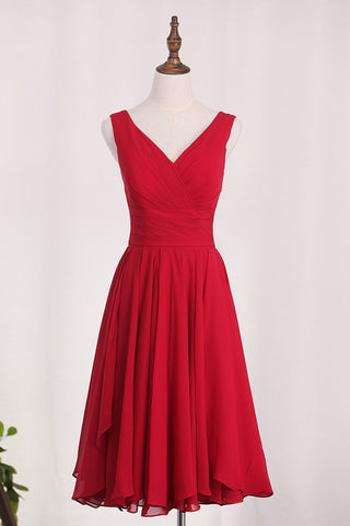 V Neck Chiffon Bridesmaid Dresses With Ruffles A Line Short/Mini