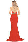 Prom Dresses Mermaid High Neck Spandex With Beading Sweep Train