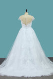 A Line Lace Cap Sleeve Scoop Wedding Dresses With Beads Court Train