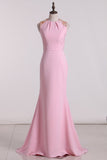 Mermaid Prom Dresses Scoop Satin With Beading Sweep Train