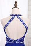 A Line Halter Beaded Bodice Homecoming Dresses Chiffon Open Back