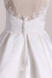 A Line Scoop Satin With Applique Wedding Dresses Open Back