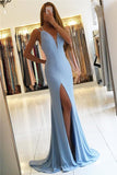 Spaghetti Straps Chiffon With Slit Sweep Train Mermaid Evening Dresses