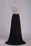 New Arrival Prom Dresses Scoop With Beading And Slit Spandex Sheath