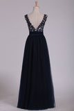 New Arrival Off The Shoulder A Line Prom Dresses With Beads And Embroidery Tulle