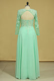 Prom Dresses Bateau A Line Chiffon Floor Length With Beading