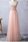 Elegant Evening Dresses A-Line Scoop Floor-Length Tulle Zipper Back