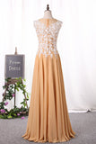 Prom Dresses A Line Scoop With Applique Chiffon Floor Length