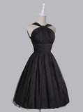 Vintage A-line Straps Knee-Length Chiffon Sash Backless Black Party Homecoming Dresses JS448