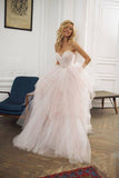 Gorgeous Sweetheart Backless A Line Strapless Tulle Sweep Train Wedding Dresses