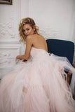 Gorgeous Sweetheart Backless A Line Strapless Tulle Sweep Train Wedding Dresses