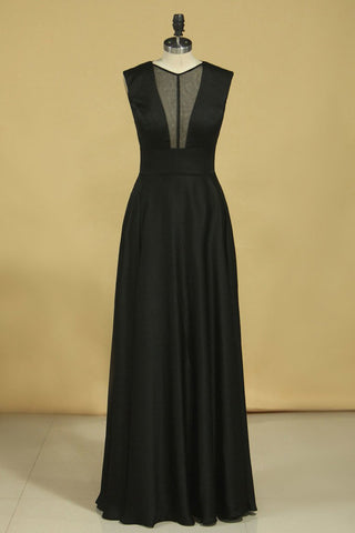 A Line V Neck Floor Length Prom Dresses Chiffon