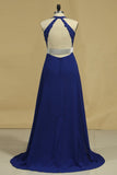 Prom Dresses A Line Halter Chiffon With Sash And Applique