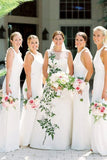 Elegant White Mermaid Chiffon Bridesmaid Dresses, Long Sleeveless Wedding Party Dress SJS15218