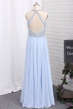 New Arrival Scoop Chiffon With Beading Prom Dresses Open Back