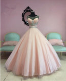 Light orange organza beading see-through long prom dress princess ball gown prom dresses