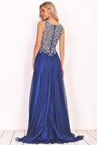 A Line Prom Dresses Scoop Chiffon With Beading Sweep Train