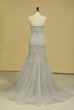 Tulle Prom Dresses Strapless With Applique And Beads Mermaid