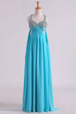 Prom Dresses A-Line Cross Back Chiffon Floor-Length