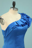 One Shoulder Pleated Neckline Column Satin Prom Dress Short/Mini Elegant