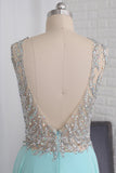 Open Back V Neck Beaded Bodice Prom Dresses A Line Chiffon Floor Length