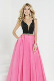 New Arrival A Line V Neck Satin With Beads Prom Dress