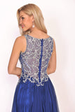 A Line Prom Dresses Scoop Chiffon With Beading Sweep Train