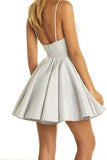 Satin V Neck With Applique And Beads A Line Homecoming Dresses