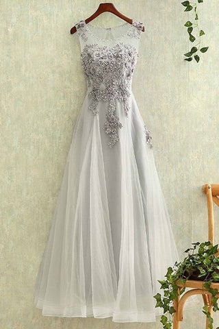 Tulle With Applique A Line Prom Dresses Scoop Lace Up