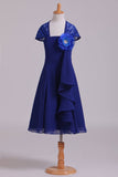 Eyelid Lace Back Flower Girl Dress A Line Chiffon & Lace With Flower Dark Royal Blue