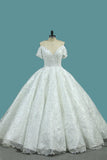 Luxurious Satin Ball Gown Off The Shoulder Wedding Dress With Appliques And Beads