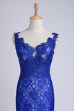 Evening Dresses Bateau Mermaid With Deep V Shape Back Lace&Tulle Dark Royal Blue