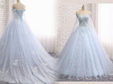 Sweetheart Tulle Long Appliques Hollow Bodice Prom Dresses