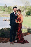 Sexy Mermaid Sequins Burgundy Long Prom Dresses, Cheap Evening Dresses SJS15341