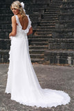 Elegant Sheath V Neck Chiffon Ruffles Sleeveless Open Back Wedding Dresses uk JS271