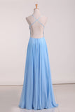 Open Back Spaghetti Straps Prom Dresses Chiffon With Applique A Line