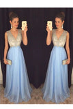 V Neck Chiffon With Beading A Line Sweep Train Prom Dresses