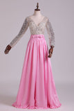 Prom Dresses V Neck Long Sleeves A Line With Beading Taffeta New