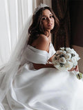 Ball Gown Off the Shoulder Satin White Sweetheart Wedding Dresses, Wedding Gowns SJS15062