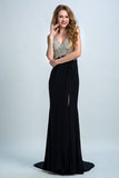 Prom Dresses Full Beaded Bodice Backless Chiffon Sweep Train Black