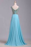 Elegant Prom Dresses A-Line Scoop Beaded Bodice Floor-Length Chiffon Zipper Back