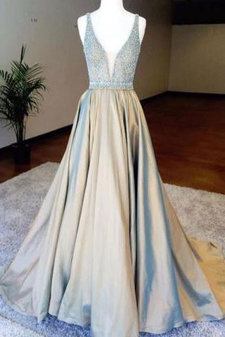 custom made satin v-neck sequin long prom gown Sleeveless A-Line evening dress Prom Dresses uk