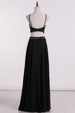 Prom Dresses Spaghetti Straps A Line Two-Piece Beaded Bodice Chiffon